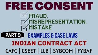 Fraud  Misrepresentation  Mistake  Free Consent  Indian Contract Act  Caselaws  Example [upl. by Ardnwahsal961]