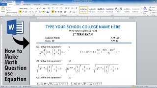 How to make Math Question in Ms word using Microsoft Equation  Type Math Question  Word Tutorial [upl. by Flin]