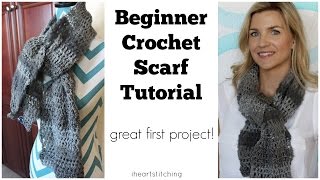 Beginner Crochet Scarf Tutorial  Great FIRST Project [upl. by Yderf]