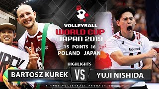 Bartosz Kurek vs Yuji Nishida  Poland vs Japan  Highlights  Mens Volleyball World Cup 2019 [upl. by Anatnahs]