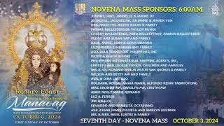 MANAOAG MASS 7th Day of Novena Mass  October 3 2024  600 am [upl. by Vullo]