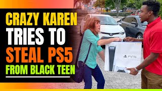 Crazy Karen Tries to Steal Playstation 5 from Black Teen Then She Calls The Police On Him [upl. by Atinwahs]